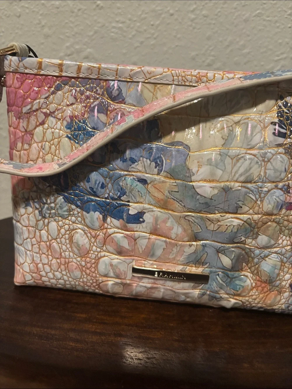 Brahmin Pastel Floral Croc-Embossed Shoulder Bag